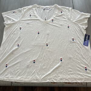 NWT Meri Skye Red White Blue Embroidered Popsicle V Neck T Shirt Sz 3X Patriotic